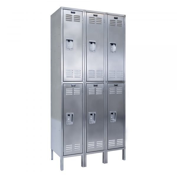 Hallowell USS3888-2 Stainless Steel Locker, Double Tier (78"H x 54"W, Silver, Starter)