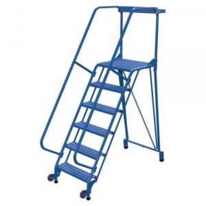 Vestil LAD-TRS-60-6-G 6-Step Grip Strut Tip-N-Roll Ladder (90" H, Wide Base)