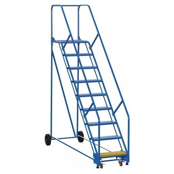 Vestil LAD-9-21-G-EZ 9-Step Grip Strut Steel Warehouse Ladder w/ Easy Roll (120" H)