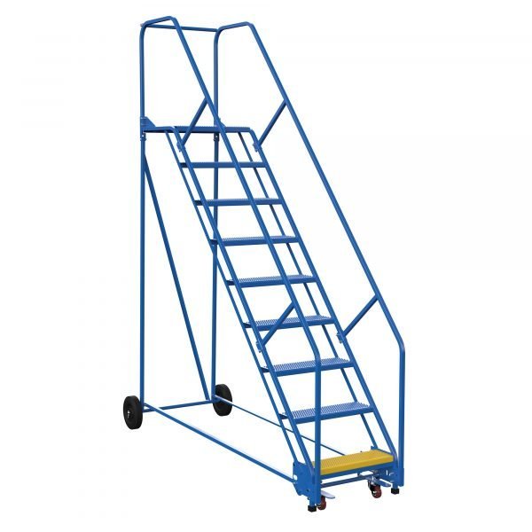 Vestil LAD-9-21-P-EZ 9-Step Perforated Steel Warehouse Ladder w/ Easy Roll (120" H)