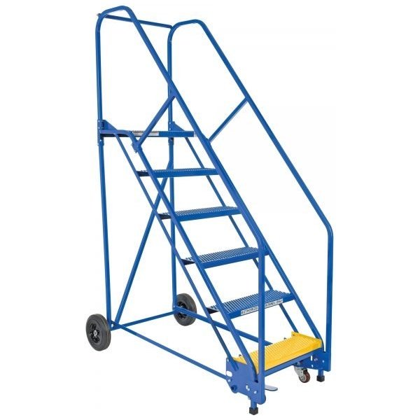 Vestil LAD-6-14-P-EZ 6-Step Perforated Steel Warehouse Ladder w/ Easy Roll (90" H)