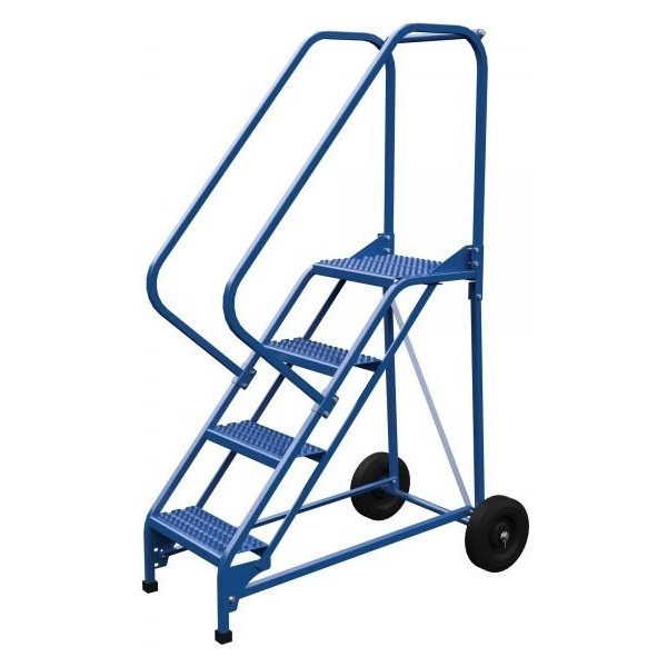 Vestil LAD-RAF-4-G-EZ 4-Step Grip Strut Roll-A-Fold Ladder w/ Easy Roll (70" H)