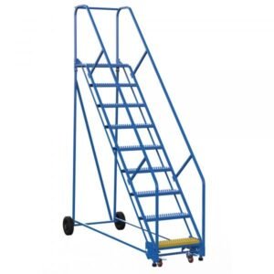 Vestil LAD-9-14-G-EZ 9-Step Grip Strut Steel Warehouse Ladder w/ Easy Roll (120" H)