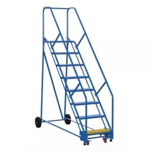 Vestil LAD-8-14-P-EZ 8-Step Perforated Steel Warehouse Ladder w/ Easy Roll (110" H)