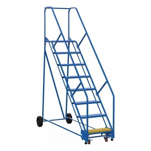 Vestil LAD-8-14-P-EZ 8-Step Perforated Steel Warehouse Ladder w/ Easy Roll (110" H)