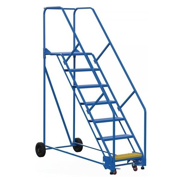Vestil LAD-7-21-P-EZ 7-Step Perforated Steel Warehouse Ladder w/ Easy Roll (100" H)