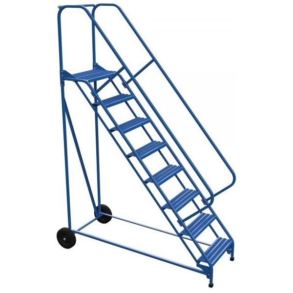 Vestil LAD-RAF-8-24-G-EZ 8-Step Grip Strut Roll-A-Fold Ladder w/ Easy Roll (110" H)