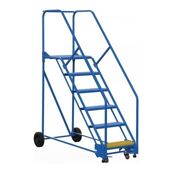Vestil LAD-6-21-G-EZ 6-Step Grip Strut Steel Warehouse Ladder w/ Easy Roll (90" H)