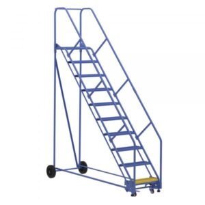 Vestil LAD-10-14-G-EZ 10-Step Grip Strut Warehouse Ladder w/ Easy Roll (130" H)