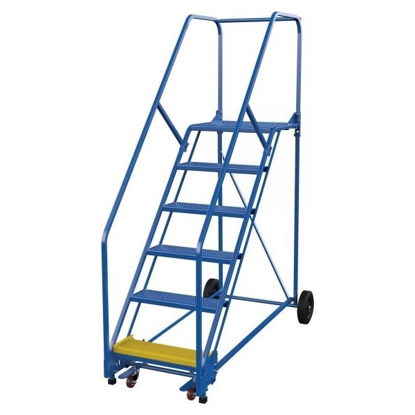 Vestil LAD-6-21-P-EZ 6-Step Perforated Steel Warehouse Ladder w/ Easy Roll (90" H)