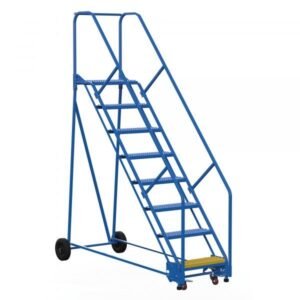 Vestil LAD-8-14-G-EZ 8-Step Grip Strut Steel Warehouse Ladder w/ Easy Roll (110" H)