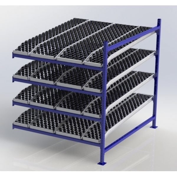 Unex CF99SKW60724-A 60in W x 72in D Gravity Flow Skatewheel Rack Adder Unit, 4-Tier