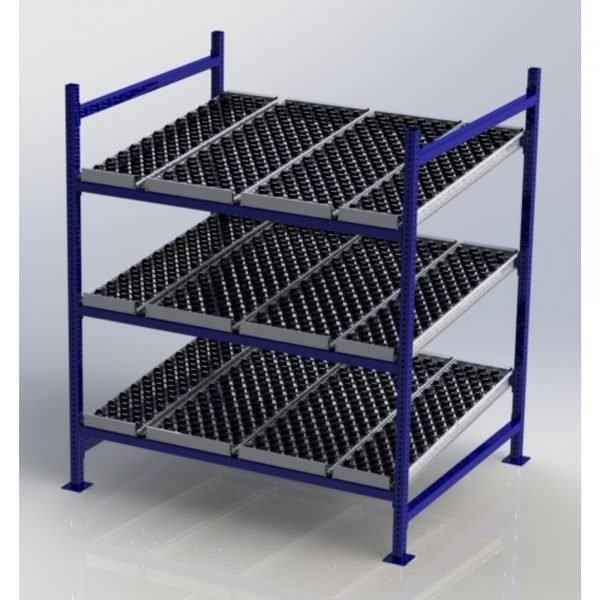 Unex CF99SW60483-S 60in W x 48in D Gravity Flow Skatewheel Rack Starter Kit, 3-Tier