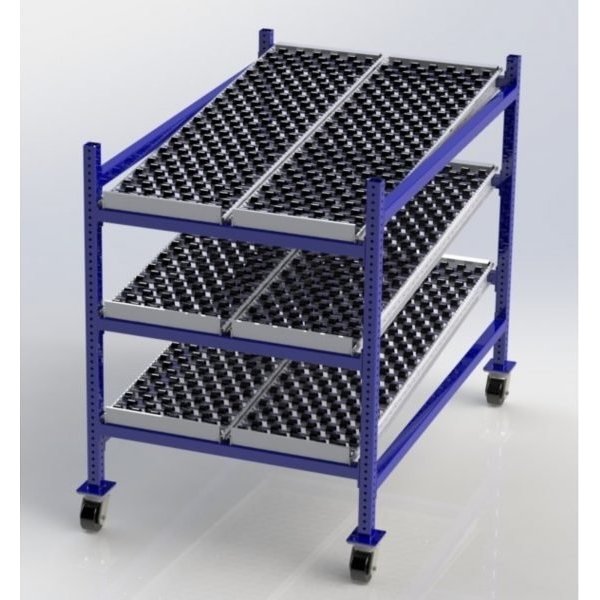 Unex MCF99SW36603 60in D Mobile Gravity Flow Skatewheel Rack (3-Tier, 36in Wide)