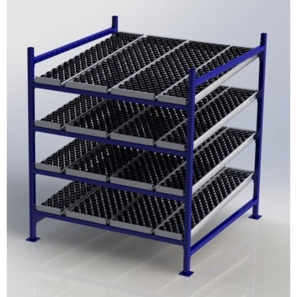 Unex CF99SW60604-S 60in x 60in Gravity Flow Skatewheel Rack Starter Kit, 4-Tier
