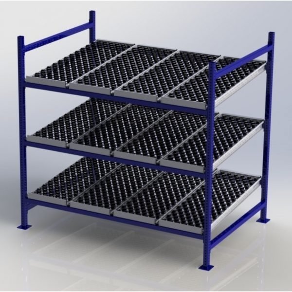 Unex CF99SW72483-S 72in W x 48in D Gravity Flow Skatewheel Rack Starter Kit, 3-Tier