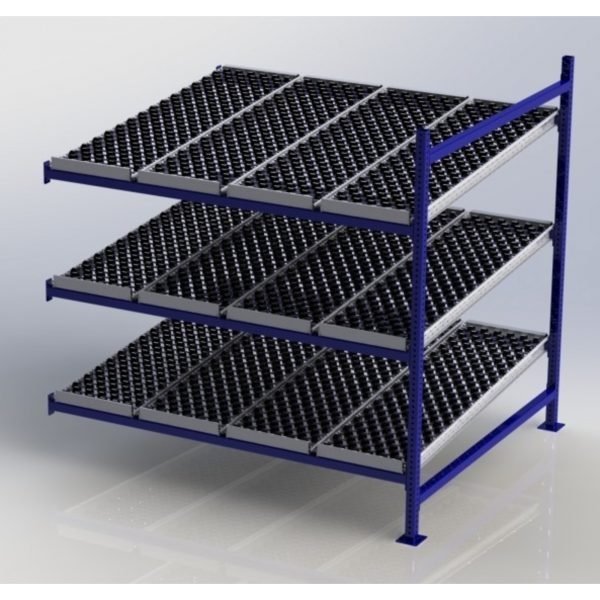 Unex CF99SW72603-A 72in W x 60in D Gravity Flow Skatewheel Rack Adder Unit, 3-Tier