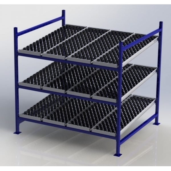 Unex CF99SW72603-S 72in W x 60in D Gravity Flow Skatewheel Rack Starter Kit, 3-Tier