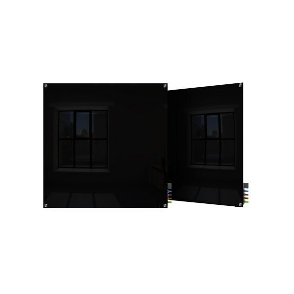 Ghent HMYSM44BK 4ft x 4ft Magnetic Glass Whiteboard Black Square Corners