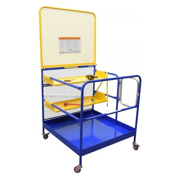 Vestil WP-4848-2SF-CA-84B 1000 lb Forklift Work Platform w/ 2-Side Entry, Casters & Backguard (48in x 48in)