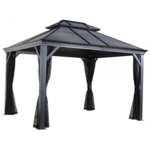 ShelterLogic Sojag 500-9165227 Mykonos II 12x16ft Double Roof Hardtop Gazebo, Aluminum, Gray