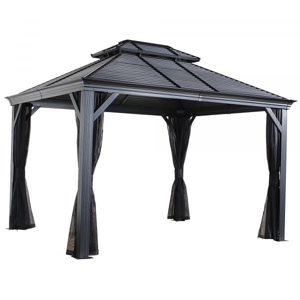ShelterLogic Sojag 500-9165210 Mykonos II 10x14ft Double Roof Hardtop Gazebo, Aluminum, Gray