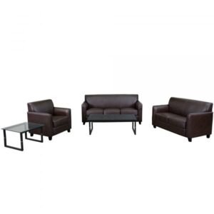 Flash Furniture BT827SETBN 3-Pc. Brown Leather Reception Set (Sofa Loveseat Chair)