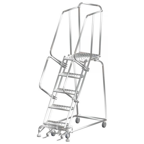 Ballymore SS052421G Stainless Steel Rolling Ladder 5 Steps 83-inch Height Grip Strut Treads