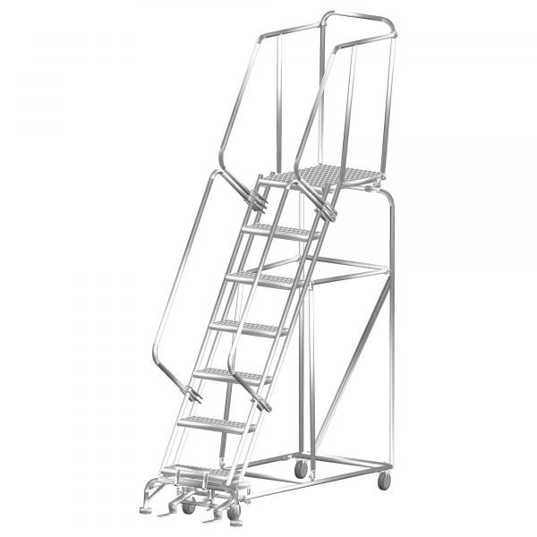 Ballymore SS072421P Stainless Steel Rolling Ladder 7 Steps 103-inch Height Perforated Treads 1 Ballymore SS072421P Stainless Steel Rolling Ladder 7 Steps 103-inch Height Perforated Treads