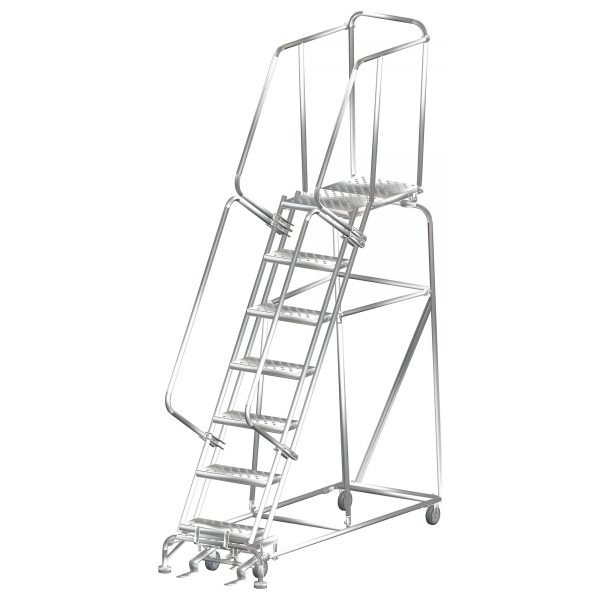 Ballymore SS072428G Stainless Steel Rolling Ladder 7 Steps 103-inch Height Grip Strut Treads