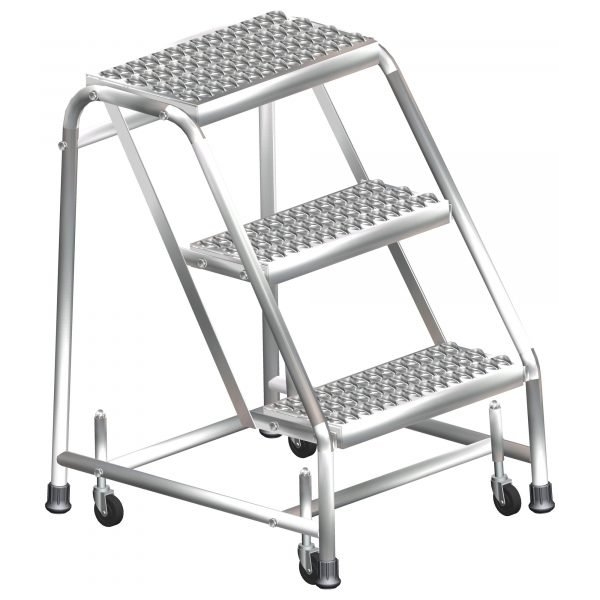 Ballymore SS3NG Stainless Steel Rolling Step Stool 3 Steps 28.5-inch Height Grip Strut Treads