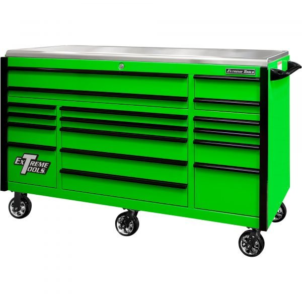 Extreme Tools EX7217RCQGNBK EXQ Professional 72" 17-Drawer Roller Cabinet, Green/Black 1 Extreme Tools EX7217RCQGNBK EXQ Professional 72" 17-Drawer Roller Cabinet, Green/Black