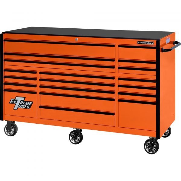 Extreme Tools RX722519RCORBK-X RX Series 72" 19-Drawer Roller Cabinet, 25"D, Orange/Black 1 Extreme Tools RX722519RCORBK-X RX Series 72" 19-Drawer Roller Cabinet, 25"D, Orange/Black