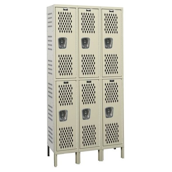 Hallowell U3818-2HV-A-PT Heavy-Duty Ventilated Locker, Double Tier (78"H x 54"W, Tan, Add-On)