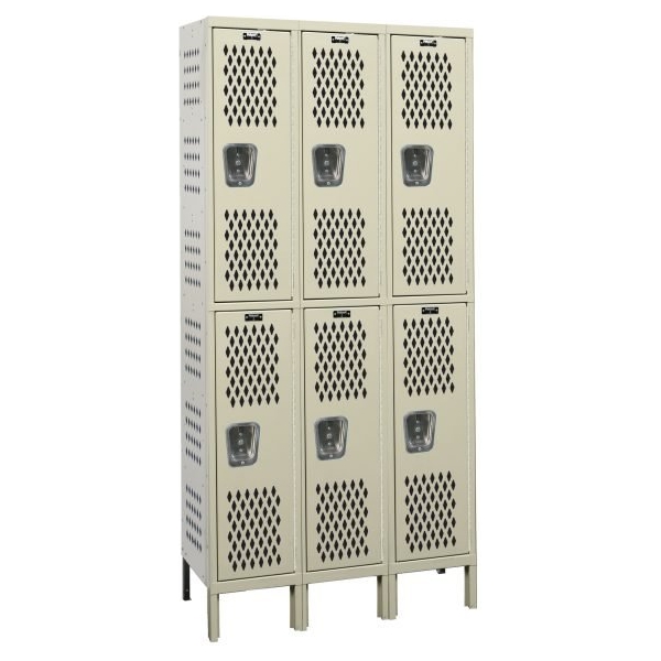 Hallowell U3888-2HV-A-PT Heavy-Duty Ventilated Locker, Double Tier (78"H x 54"W, Tan, Add-On)