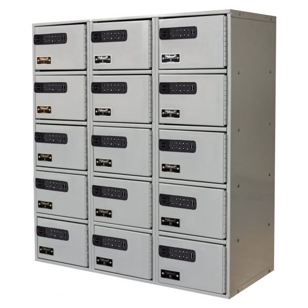 Hallowell UCTL392-5A-E-PL 15-Compartment Cell Phone/Tablet Charging Locker (27"W, Gray, Electronic Lock)