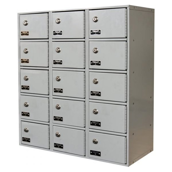 Hallowell UCTL392-5A-K-PL 15-Compartment Cell Phone/Tablet Charging Locker (27"W, Gray, Key Lock)