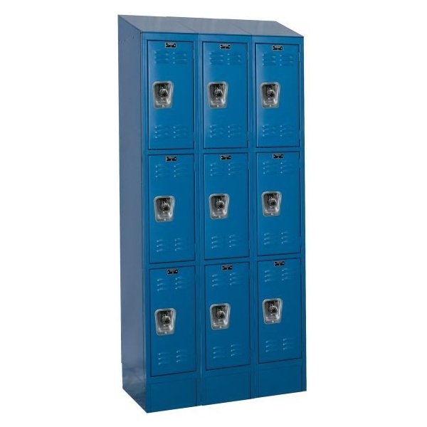 Hallowell URB3228-3ASB-MB Triple Tier ReadyBuilt Locker Sloped Top 82in H Blue