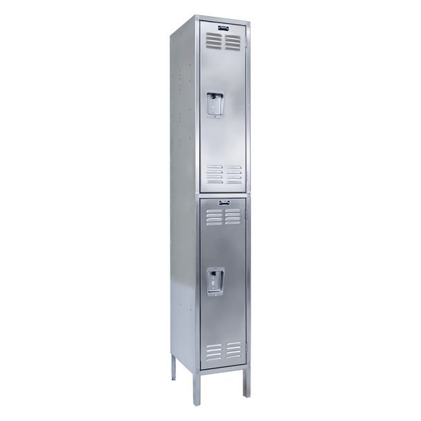 Hallowell USS1888-2 Stainless Steel Locker, Double Tier (78"H x 18"W, Silver, Starter)