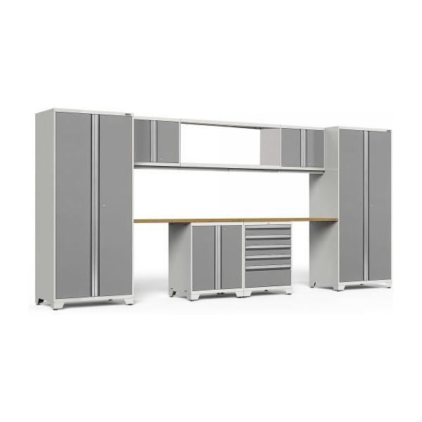 NewAge 55973 Pro Series White 9-Pc. Steel Garage Cabinet Set