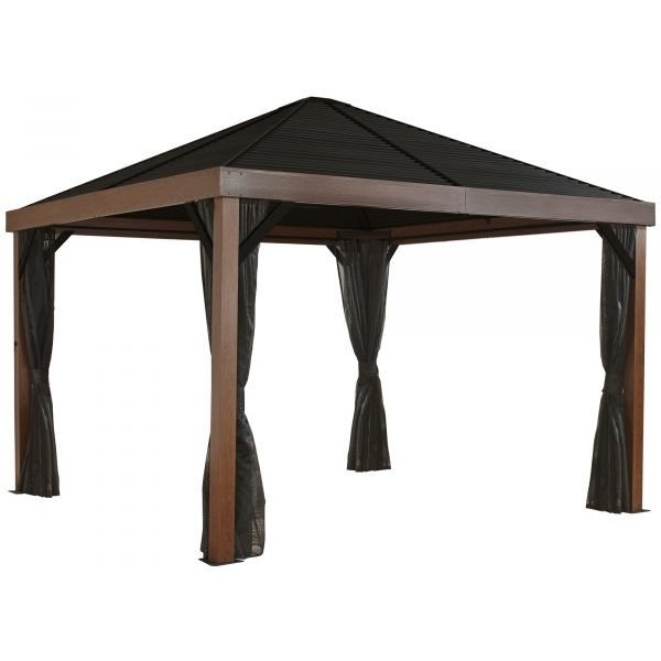 ShelterLogic Sojag 500-9166606 Valencia 12x12ft Hardtop Gazebo, Wood-Finish Aluminum, Brown