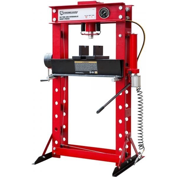 Strongway 50-Ton Pneumatic Shop Press - w/ Gauge and Winch