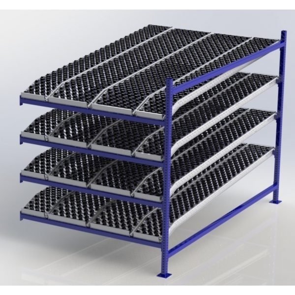 Unex CF99SKW60964-A 60in W x 96in D Gravity Flow Skatewheel Rack Adder Unit, 4-Tier