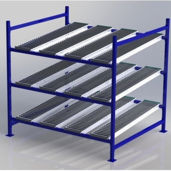Unex CF99SR72603-S 72in W x 60in D Gravity Flow Roller Rack Starter Kit, 3-Tier