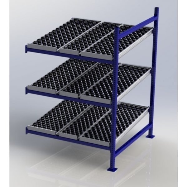 Unex CF99SW48483-A 48in x 48in Gravity Flow Skatewheel Rack Adder Unit, 3-Tier