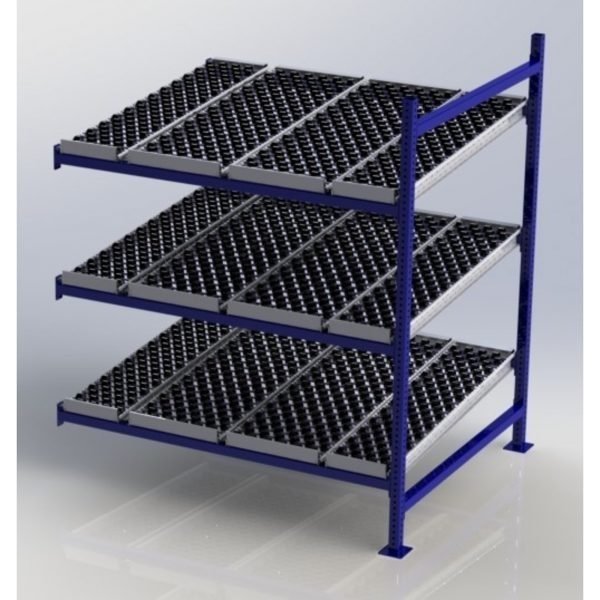 Unex CF99SW60483-A 60in W x 48in D Gravity Flow Skatewheel Rack Adder Unit, 3-Tier