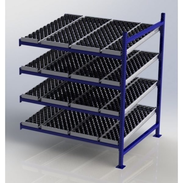 Unex CF99SW60484-A 60in W x 48in D Gravity Flow Skatewheel Rack Adder Unit, 4-Tier