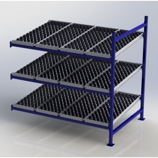 Unex CF99SW72483-A 72in W x 48in D Gravity Flow Skatewheel Rack Adder Unit, 3-Tier