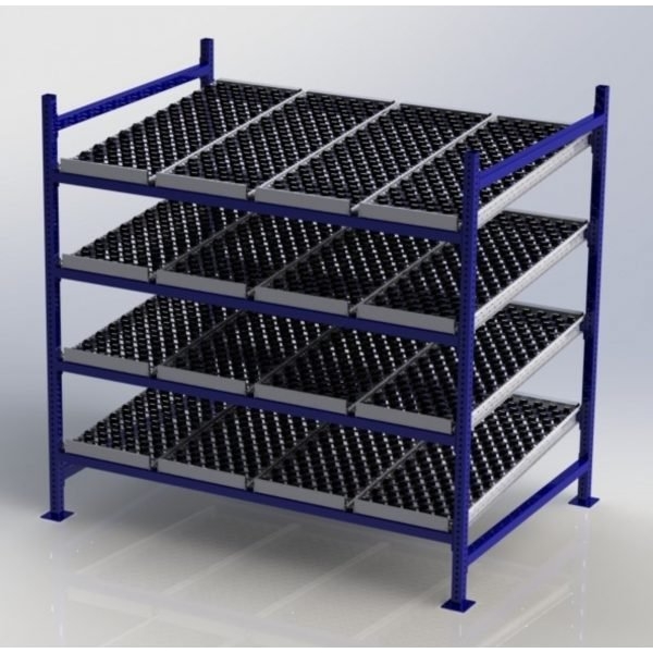 Unex CF99SW72484-S 72in W x 48in D Gravity Flow Skatewheel Rack Starter Kit, 4-Tier