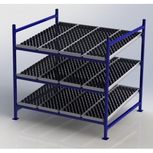 Unex CF99SW72603-S 72in W x 60in D Gravity Flow Skatewheel Rack Starter Kit, 3-Tier